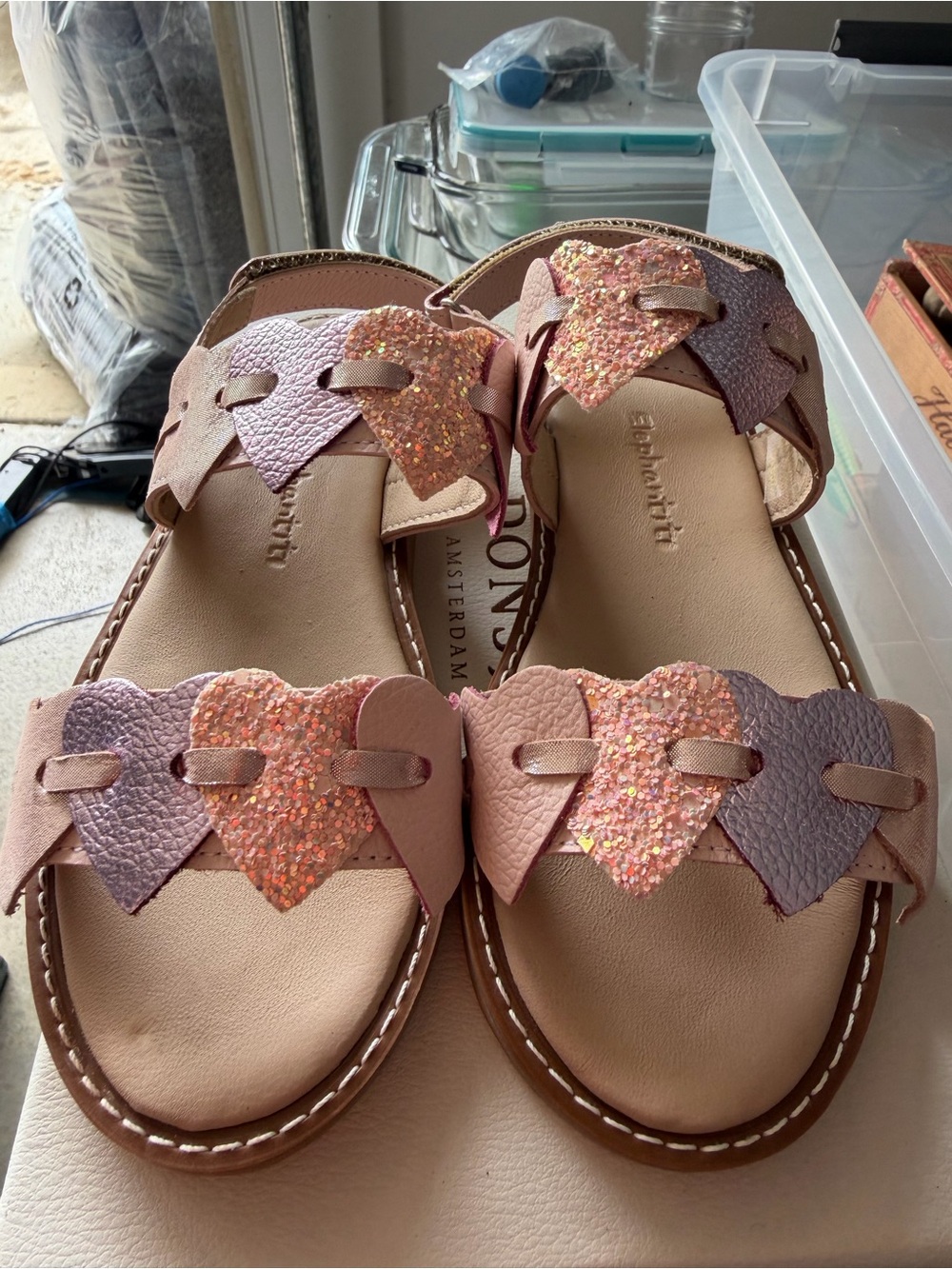 Elephantito Pink Glitter Heart Girls' Slide Sandals